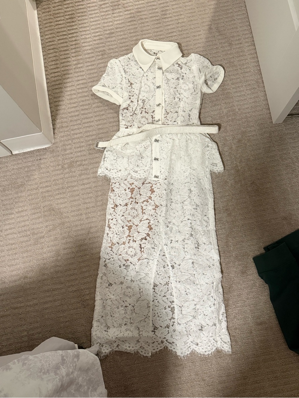 White Lace Collared Maxi Dress with Belt